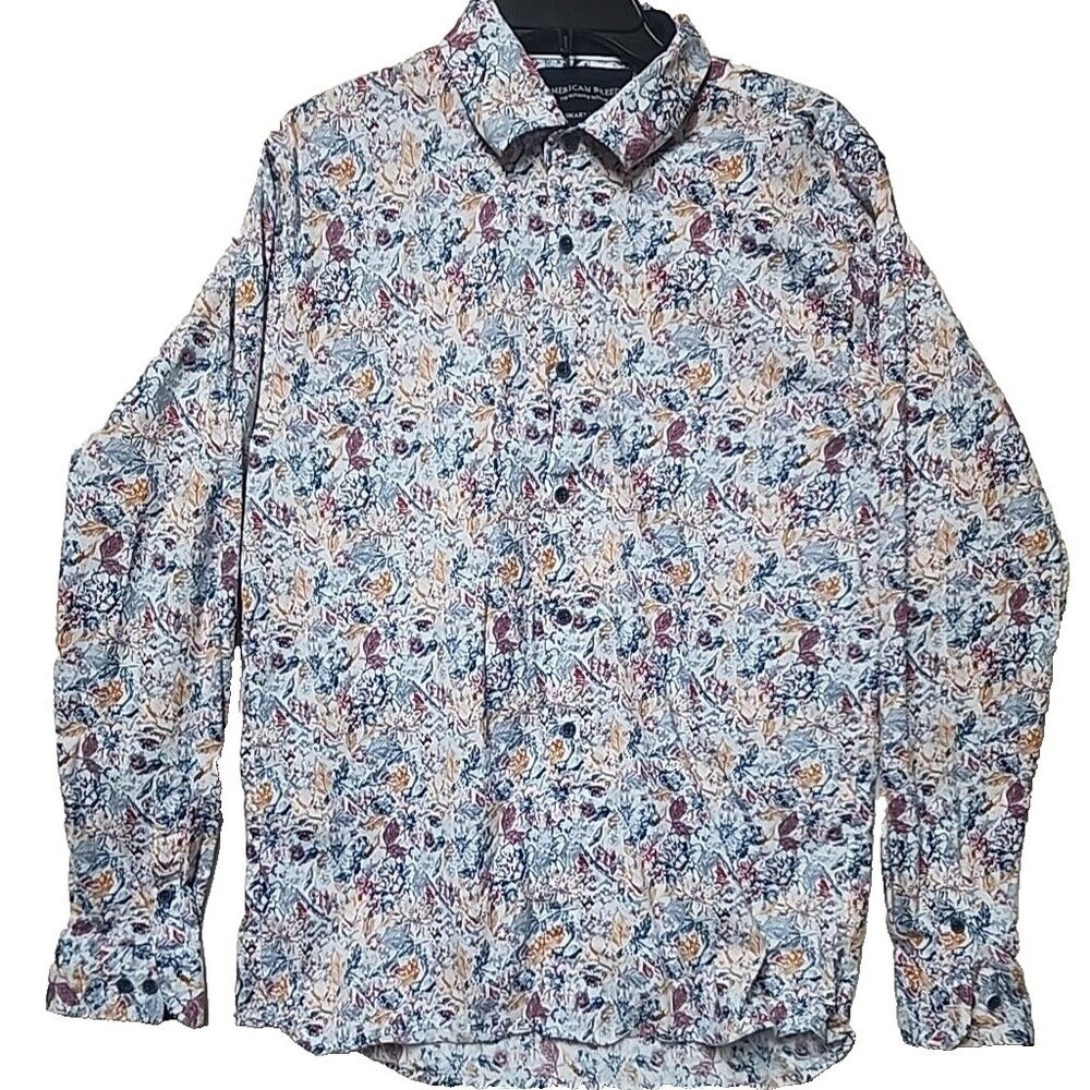 American Breed Smart Shirt Mens Size 2XLx30 Blue Pattern Long Sleeve Button Down
